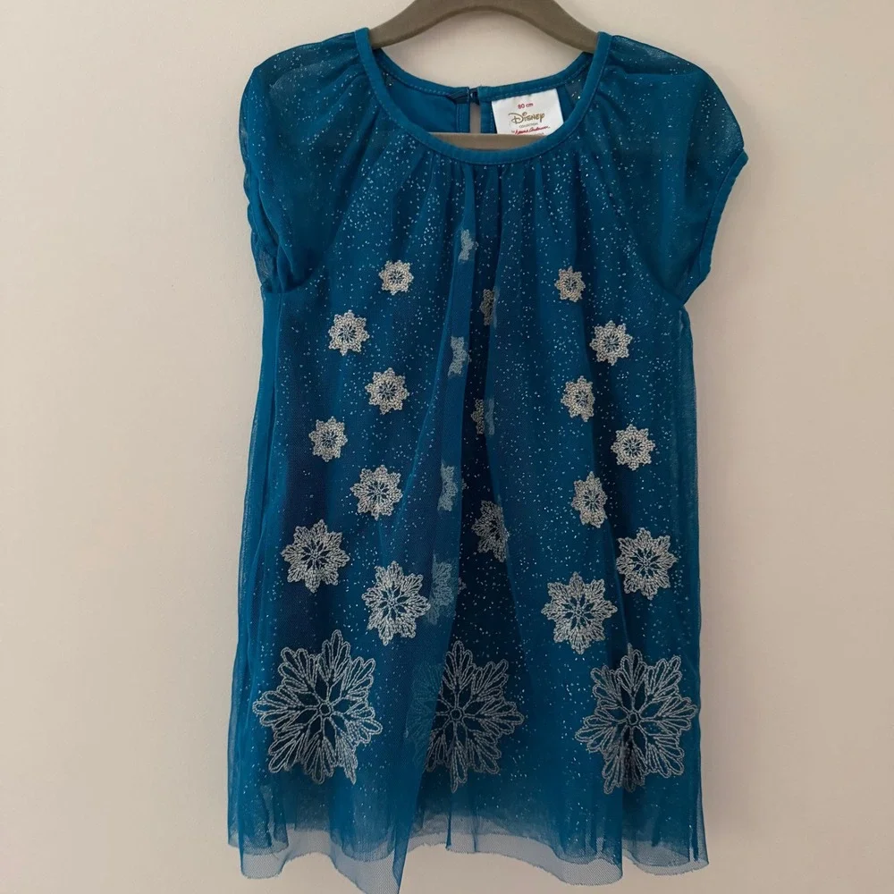 Hanna Andersson Disney Frozen Elsa Tulle Dress Teal Snowflake Girls 80 cm 12-18M